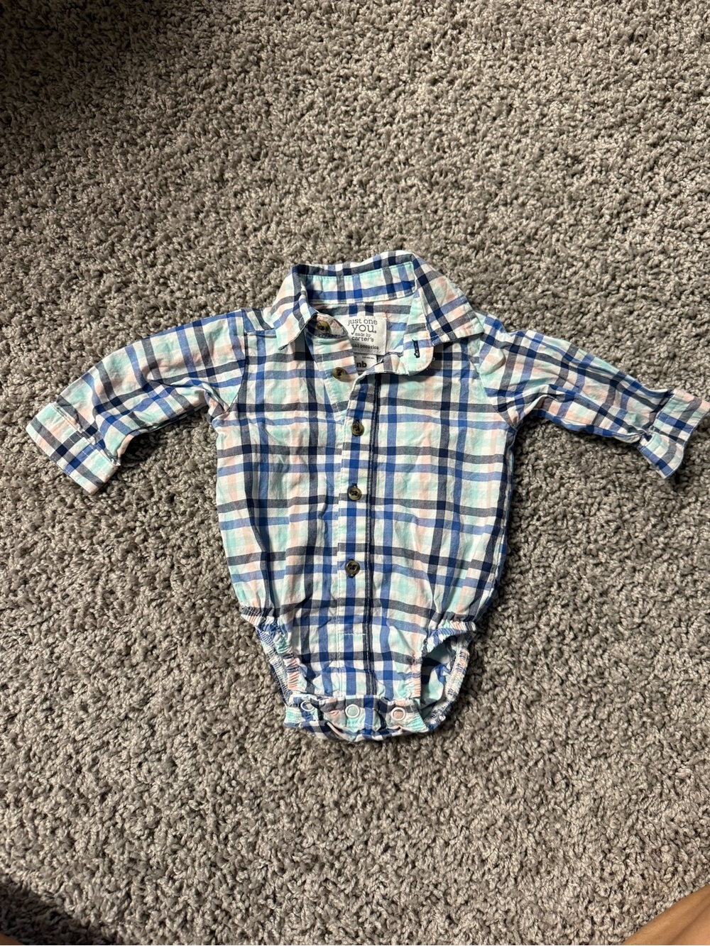 Carter's Blue Plaid Button-Front Baby One-Piece